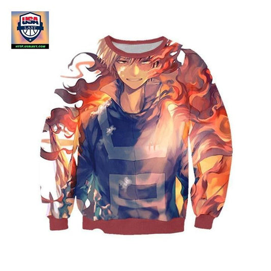 Shoto Todoroki Fire Sweater ? My Hero Academia 3D Printed Sweater ? Usalast