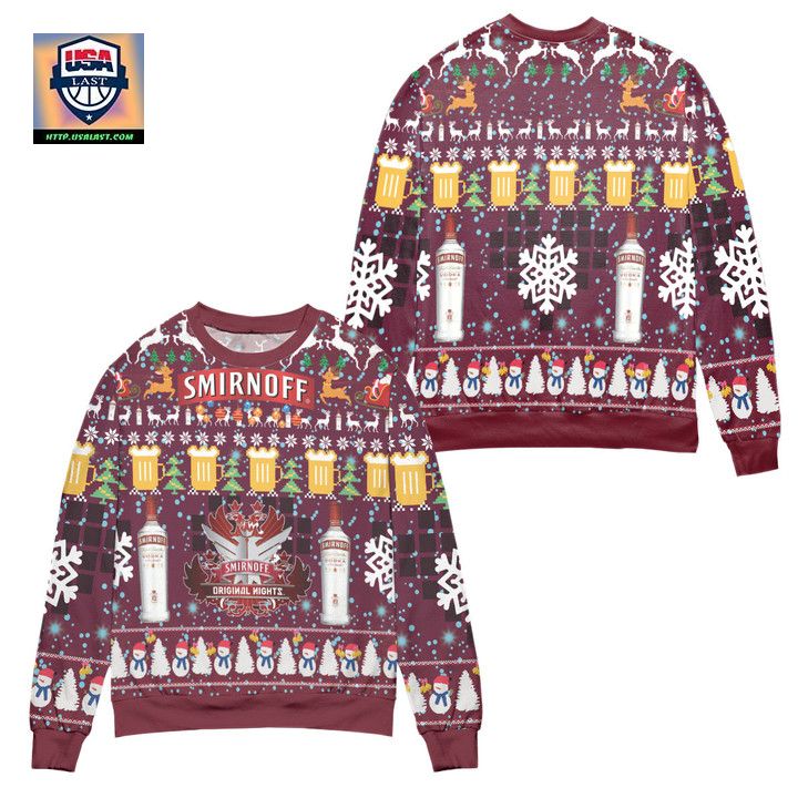 Smirnoff Vodka Snowman Pine Tree Pattern Ugly Christmas Sweater ? Usalast