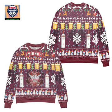 Smirnoff Vodka Snowman Pine Tree Pattern Ugly Christmas Sweater ? Usalast