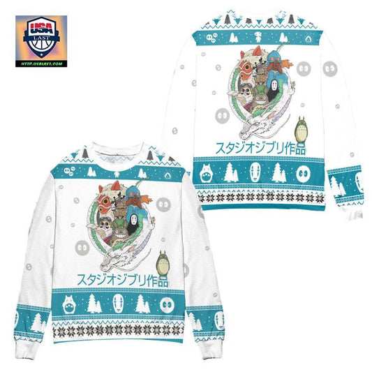 Spirited Away Kaonashi Mask Christmas Pattern Ugly Christmas Sweater ? White ? Usalast