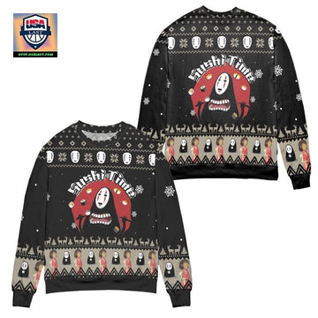 Spirited Away Kaonashi Sushi Time Ugly Christmas Sweater ? Black ? Usalast