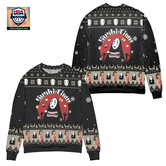 Spirited Away Kaonashi Sushi Time Ugly Christmas Sweater ? Black ? Usalast