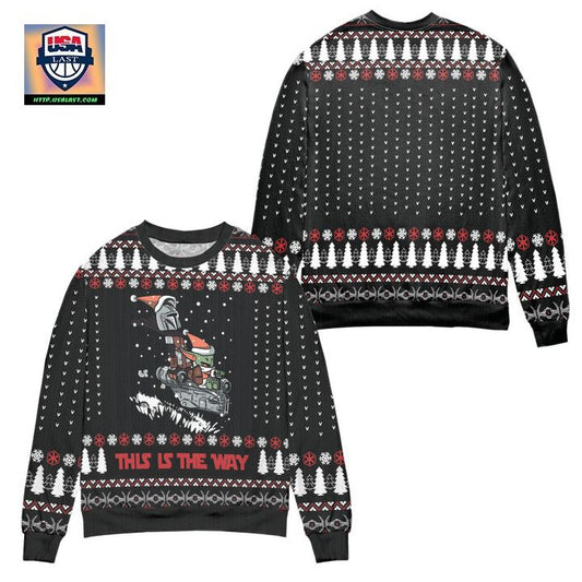 Star Wars Boba Fett Baby Yoda This Is The Way Pine Tree Pattern Ugly Christmas Sweater ? Black ? Usalast