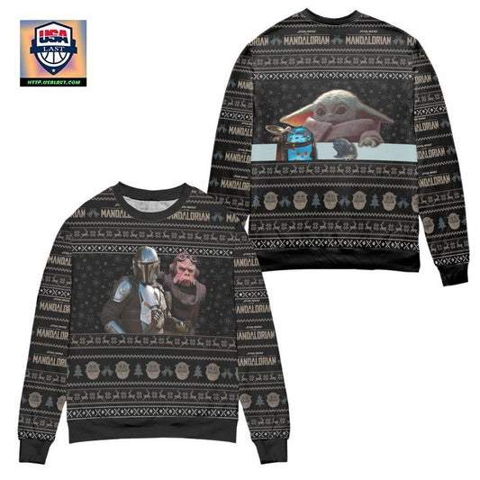 Star Wars Mandalorian Baby Yoda Snowflake Pattern Ugly Christmas Sweater ? Black ? Usalast