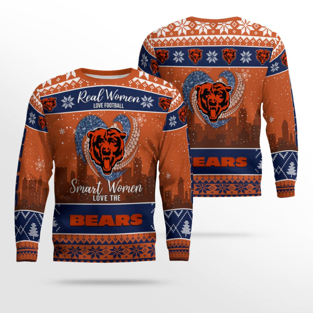Real Women Love Football Smart Women Love Chicago Bears Ugly Sweater – Moonbestprint