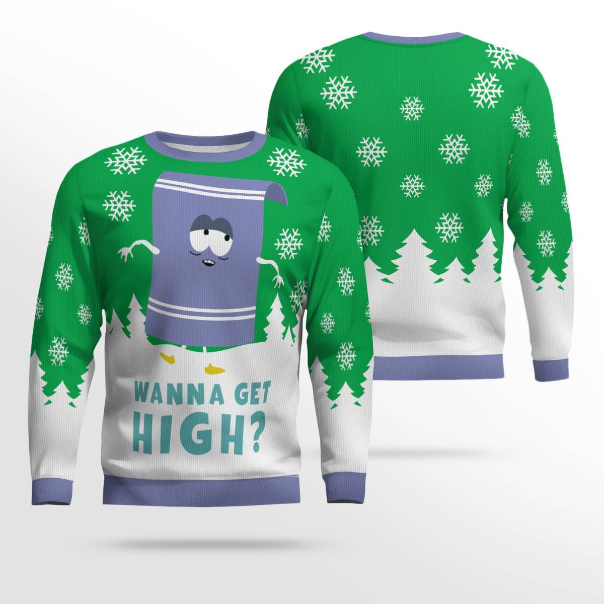Towelie Red Eyes Wanna Get High Ugly Christmas Sweater Green – Moonbestprint