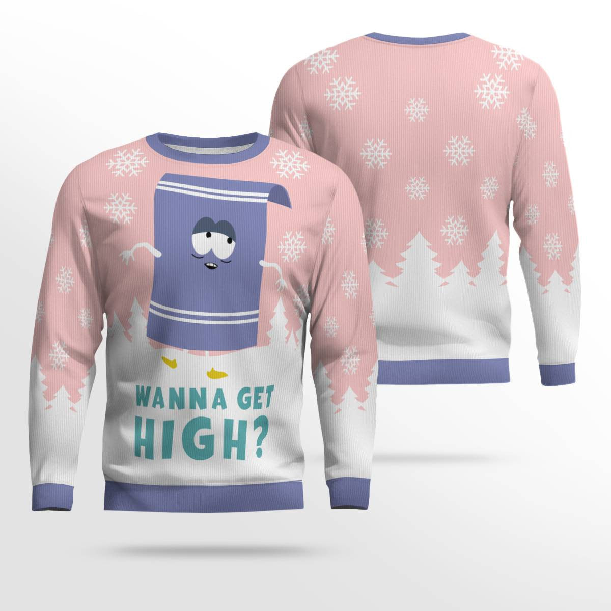 Towelie Red Eyes Wanna Get High Ugly Christmas Sweater Powder Pink – Moonbestprint