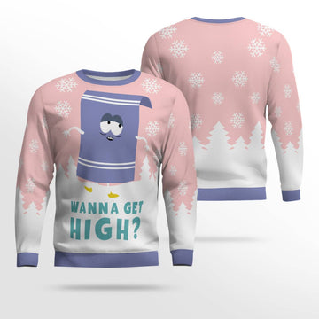 Towelie Red Eyes Wanna Get High Ugly Christmas Sweater Powder Pink – Moonbestprint