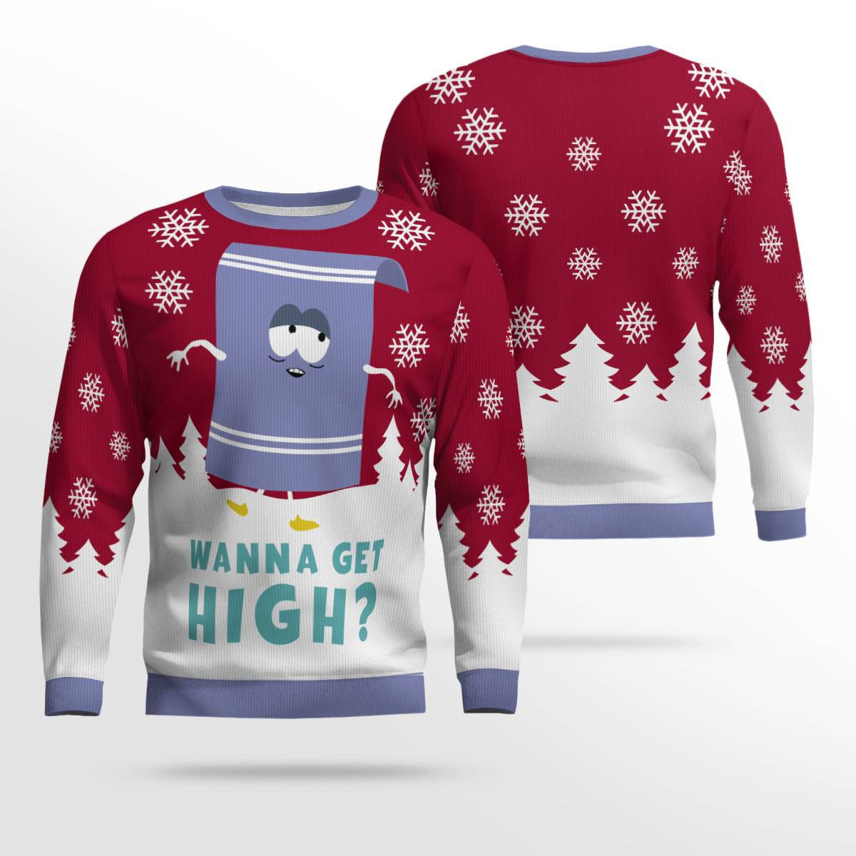 Towelie Red Eyes Wanna Get High Ugly Christmas Sweater Red – Moonbestprint