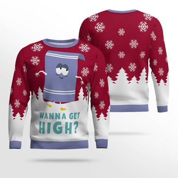 Towelie Red Eyes Wanna Get High Ugly Christmas Sweater Red – Moonbestprint