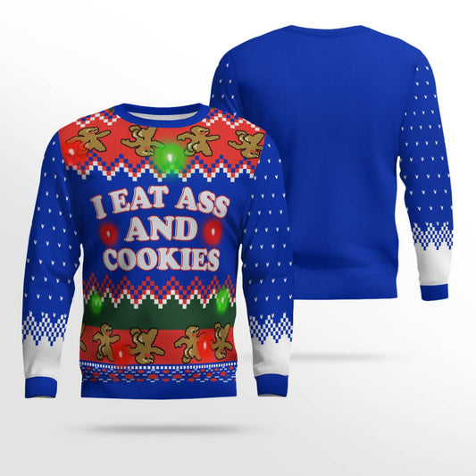 I Eat Ass and Cookies Ugly Christmas Sweater Blue – Moonbestprint