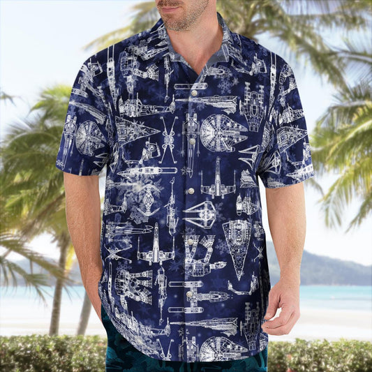 SW SpaceShip Blue Hawaiian Shirt - Moonbestprint