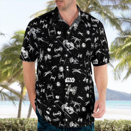 SW SpaceShip Black Hawaiian Shirt - Moonbestprint