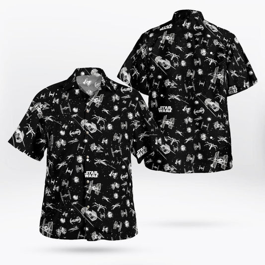 SW SpaceShip Black Hawaiian Shirt - Moonbestprint