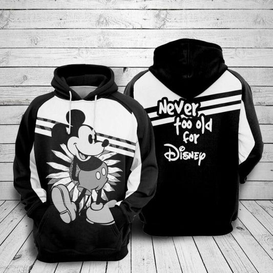 Mickey Mouse Black Never Too Old For Disney Over Print 3d Hoodie Zip Hoodie Moonbestprint