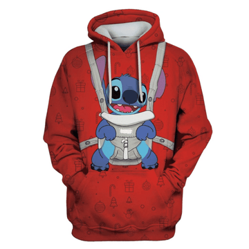 Disney Stitch Hoodie Stitch In Baby Carrier Christmas Pattern Red 3d Hoodie Zip Hoodie Moonbestprint