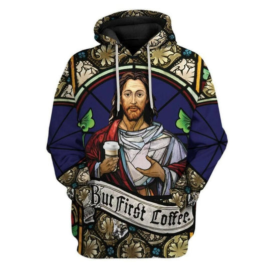 But First Coffee Jesus Love Coffee Blue Coffee Lover International 3d Hoodie Zip Hoodie Moonbestprint
