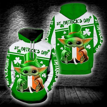 Irish Saint Patrick's Day Baby Yoda Color Full 3d Hoodie Moonbestprint