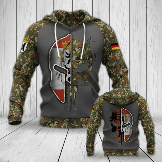 German Berlin Army Skull All Over Printed 3d Hoodie Moonbestprint