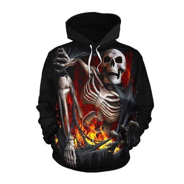 Burning Skeleton Saving His Life Black 3d Hoodie Zip Hoodie Moonbestprint