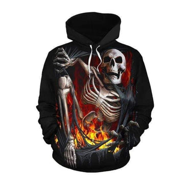 Burning Skeleton Saving His Life Black 3d Hoodie Zip Hoodie Moonbestprint