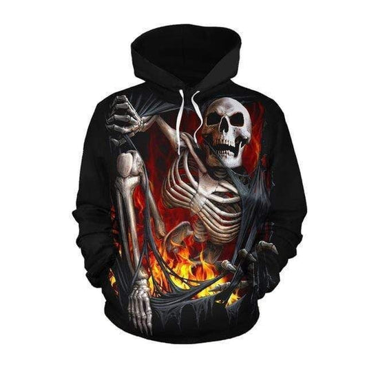 Burning Skeleton Saving His Life Black 3d Hoodie Zip Hoodie Moonbestprint