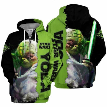 Star Wars Baby Yoda Holding Lightsaber 3d Hoodie Zip Hoodie Moonbestprint