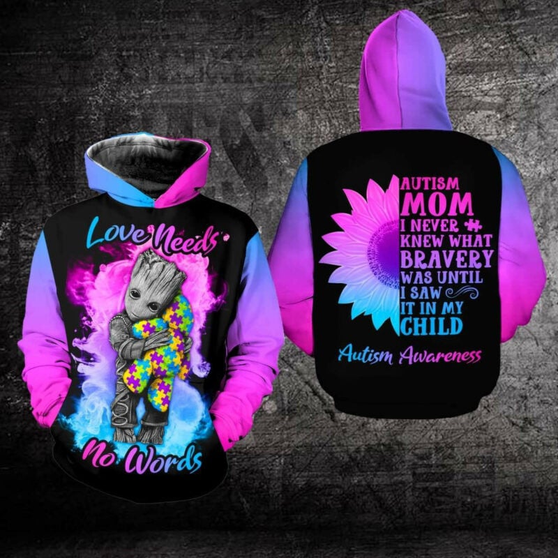 Autism Awareness Hoodie Love Needs No Words 3d Hoodie Zip Hoodie Moonbestprint