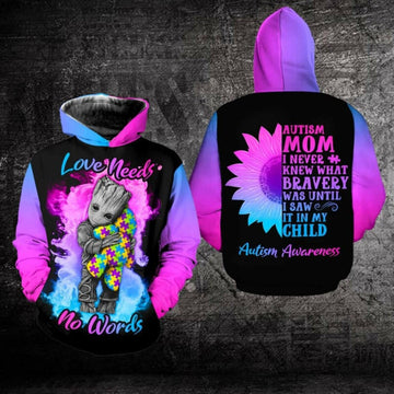 Autism Awareness Hoodie Love Needs No Words 3d Hoodie Zip Hoodie Moonbestprint