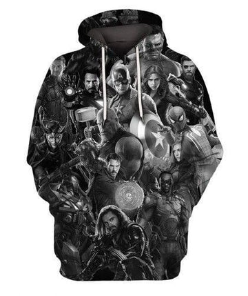 Marvel Avengers Characters Black White 3d Hoodie Zip Hoodie Moonbestprint