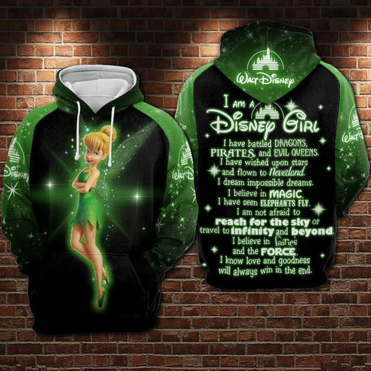 Tinker Bell I Am Disney Girl Green Over Print 3d Hoodie Zip Hoodie Moonbestprint