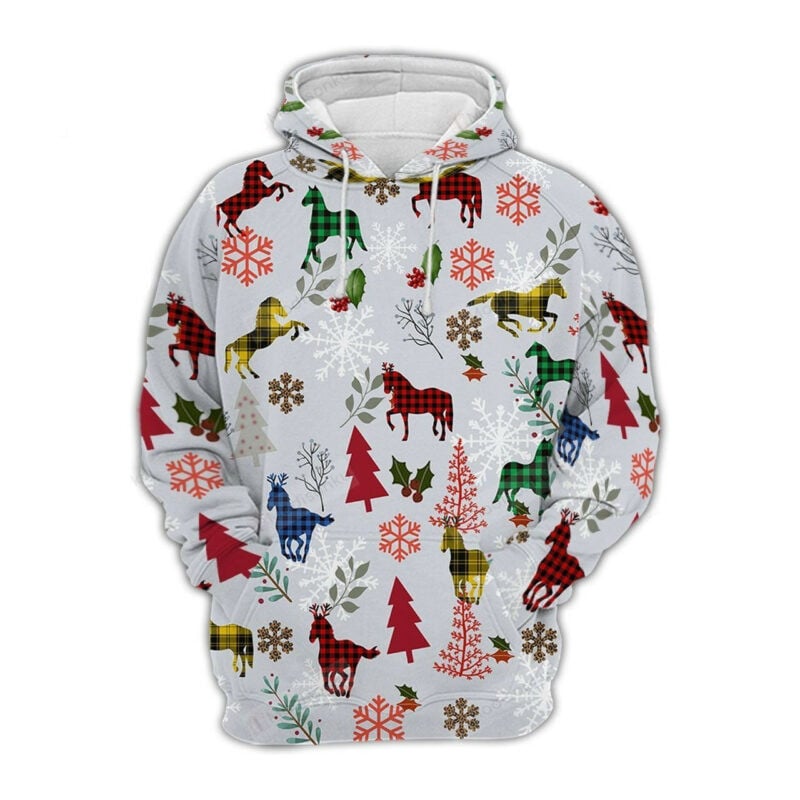 Horse Christmas Hoodie Horse Christmas Tree Snowflakes White 3d Hoodie Zip Hoodie Moonbestprint