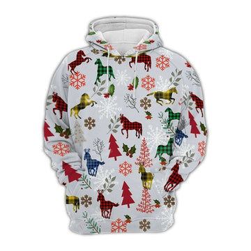 Horse Christmas Hoodie Horse Christmas Tree Snowflakes White 3d Hoodie Zip Hoodie Moonbestprint