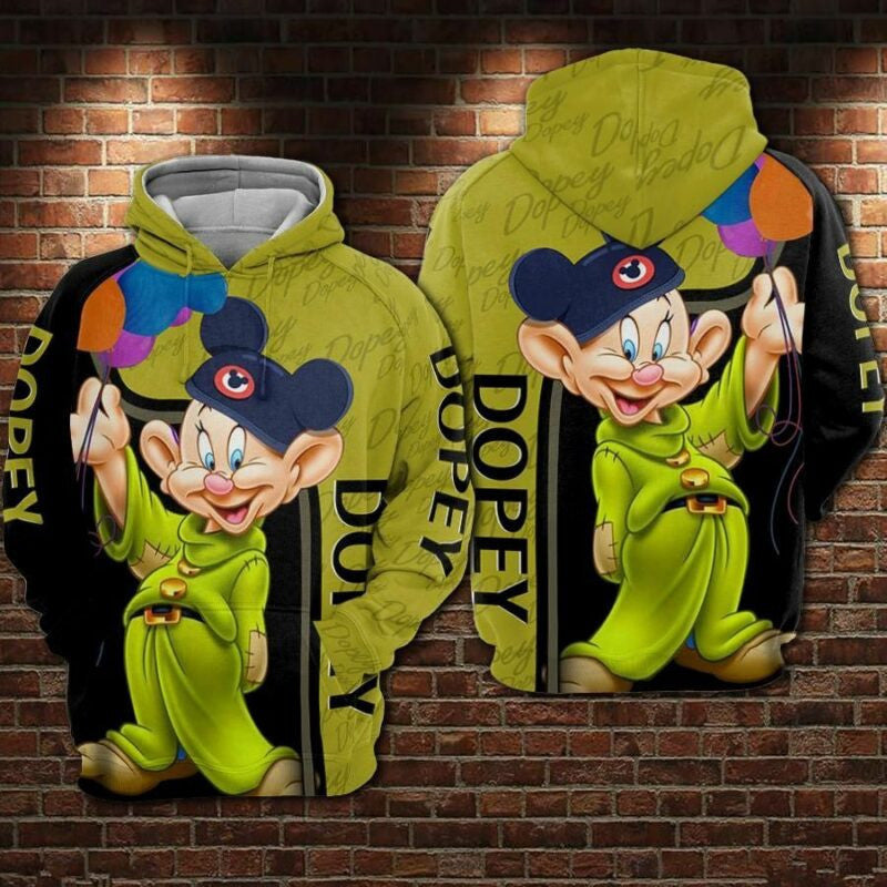 Dopey Cartoon Snow White And The Seven Dwarfs Over Print 3d Hoodie Zip Hoodie Moonbestprint