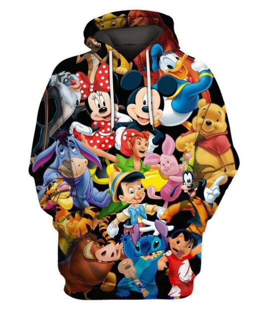 Disney All Characters Mickey Mouse Donald Stitch Pooh 3d Hoodie Zip Hoodie Moonbestprint