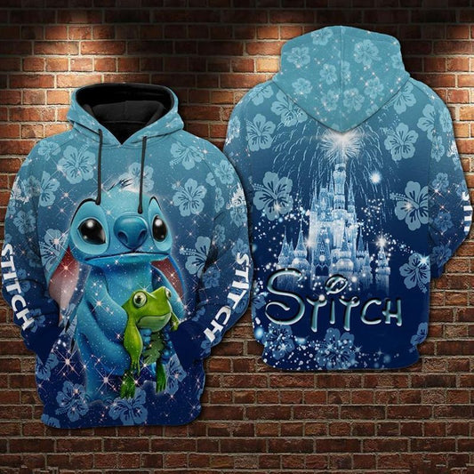 Stitch &amp; Frog Disney Castle Over Print 3d Hoodie Zip Hoodie Moonbestprint