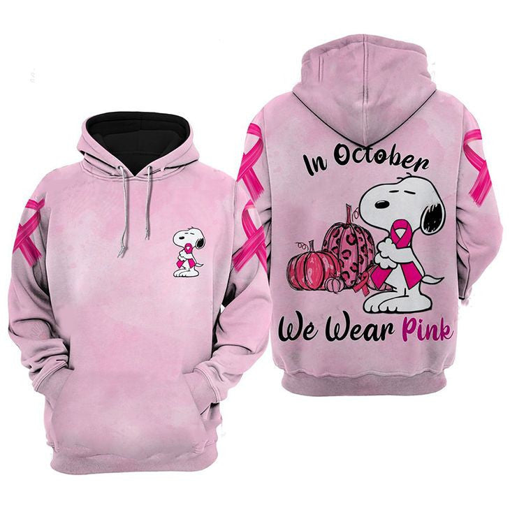 Snoopy In October We Wear Pink 3d Hoodie Moonbestprint