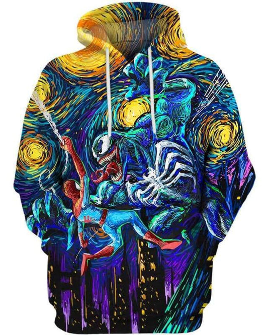 Venom Fighting Spiderman Starry Night Hoodie Zip Hoodie Moonbestprint