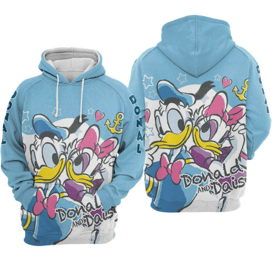 Daisy And Donal Blue Background Valentine Couple Hoodie Zip Hoodie Moonbestprint