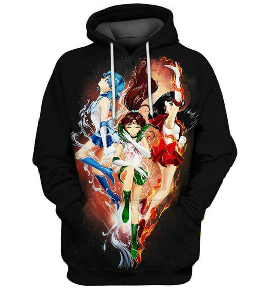 Sailor Moon Hoodie Guardians Sailor Moon Mercury Jupiter Mars Black 3d Hoodie Zip Hoodie Moonbestprint