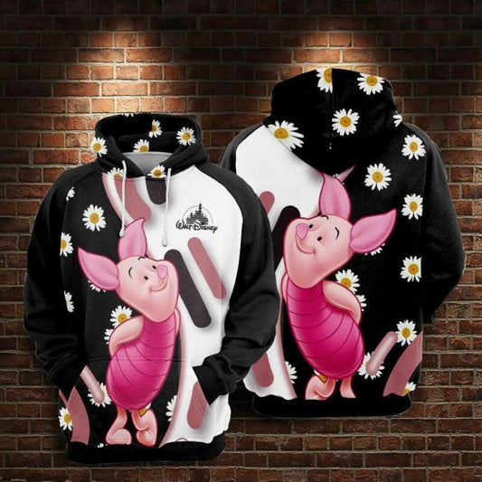 Daisy Flower And Piglet Cartoon Winnie The Pooh Over Print 3d Hoodie Zip Hoodie Moonbestprint