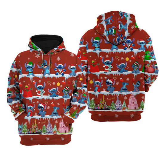 Disney Christmas Stitch Poses Pattern 3d Hoodie Zip Hoodie Moonbestprint