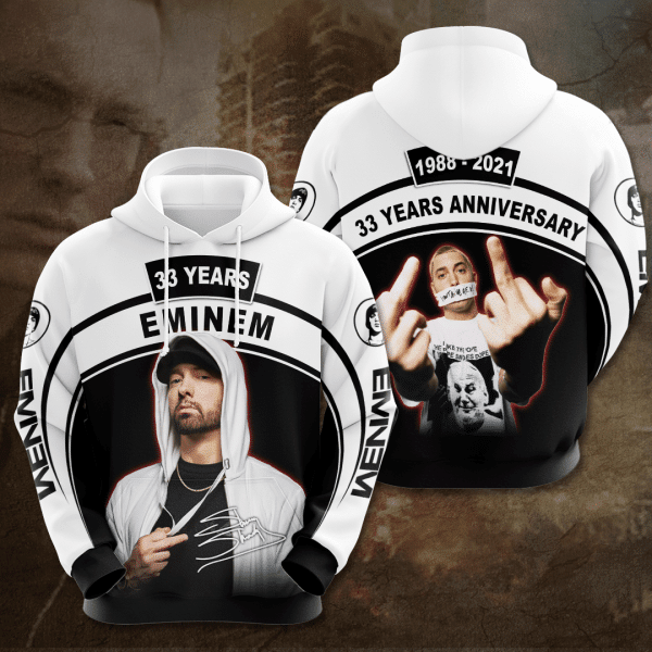 Eminem Rapper 33 Years Anniversary 1988 2021 Signature Design Gift For Fan Custom 3d Hoodie All Over Printed Hoodie Moonbestprint