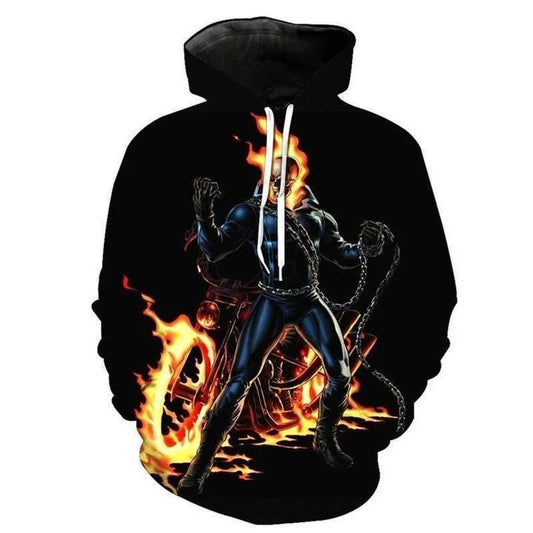 Skull Hoodies Burning Flame Ghost Rider Over Print 3d Hoodie Zip Hoodie Moonbestprint