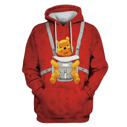 Disney Winnie The Pooh Hoodie Pooh In Baby Carrier Christmas Pattern Red 3d Hoodie Zip Hoodie Moonbestprint
