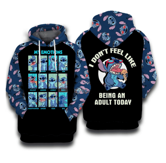 Disney Stitch Emotions I Don?t Feel Like Being An Adult Today 3d Hoodie Zip Hoodie Moonbestprint