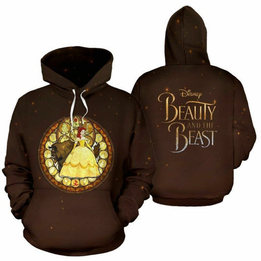 Beauty And The Beast Brown Over Print 3d Hoodie Zip Hoodie Moonbestprint