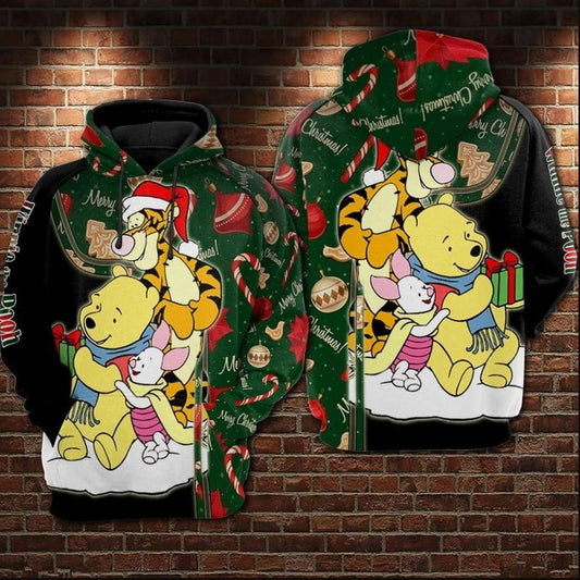 Winnie The Pooh And Friends Open Christmas Gift Over Print 3d Hoodie Zip Hoodie Moonbestprint