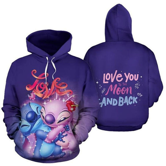 Stitch The Movie Lilo And Stitch Love I Love You To The Moon And Back Gift For Stitch Lover Unisex All Over Printing Hoodie Size S-5xl Moonbestprint