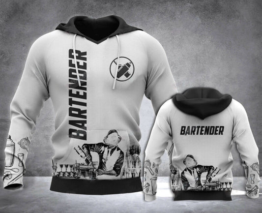 Bartender Drinks Silhouette Black White 3d Hoodie Zip Hoodie Moonbestprint